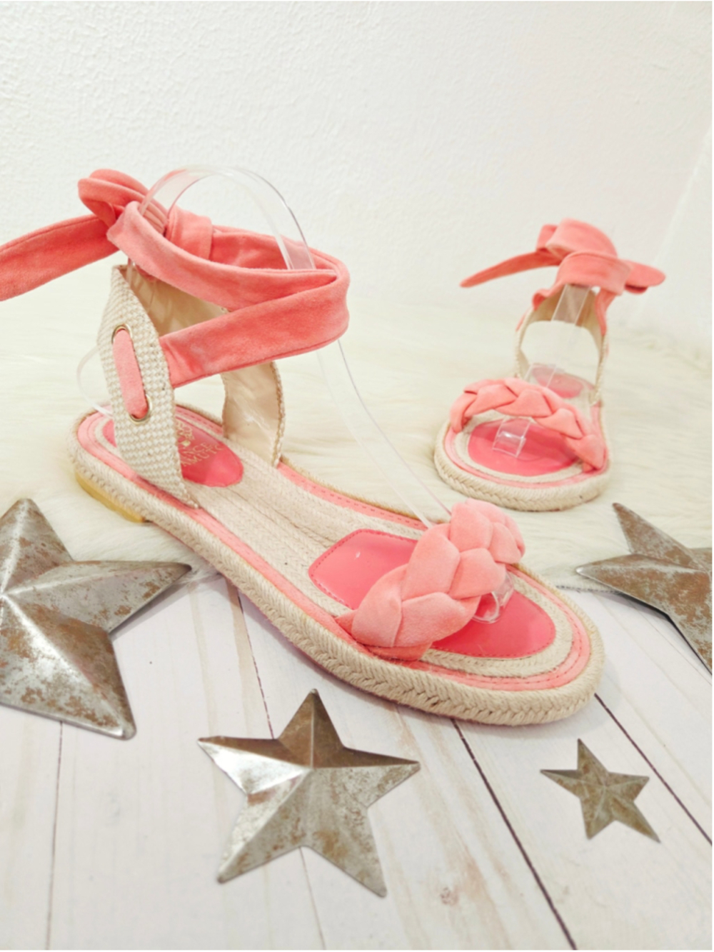 Vince Camuto Kastela Leather Lace-Up Sandal ultra coral pink suede women's sz 8